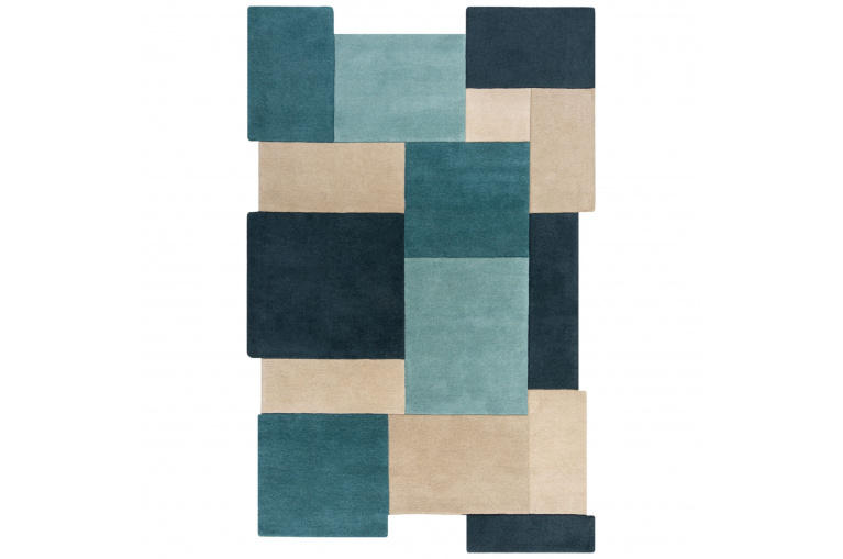 Ručně všívaný kusový koberec Abstract Collage Teal